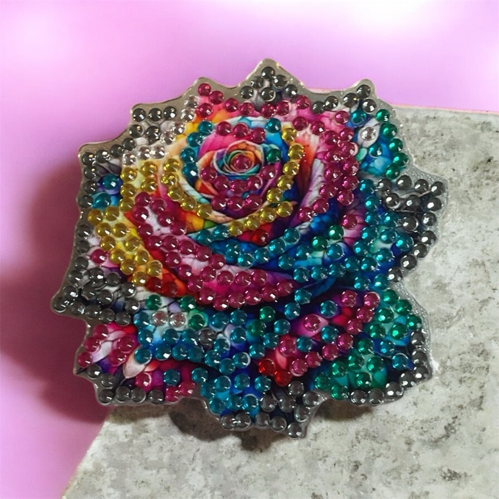Handmade Rainbow Rose Diamond Art Brooch 🌹✨ Rhinestone Pin